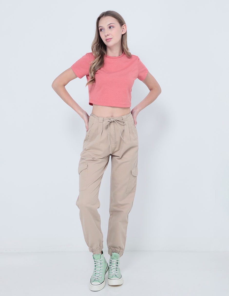 Jeans jogger corte cintura para mujer