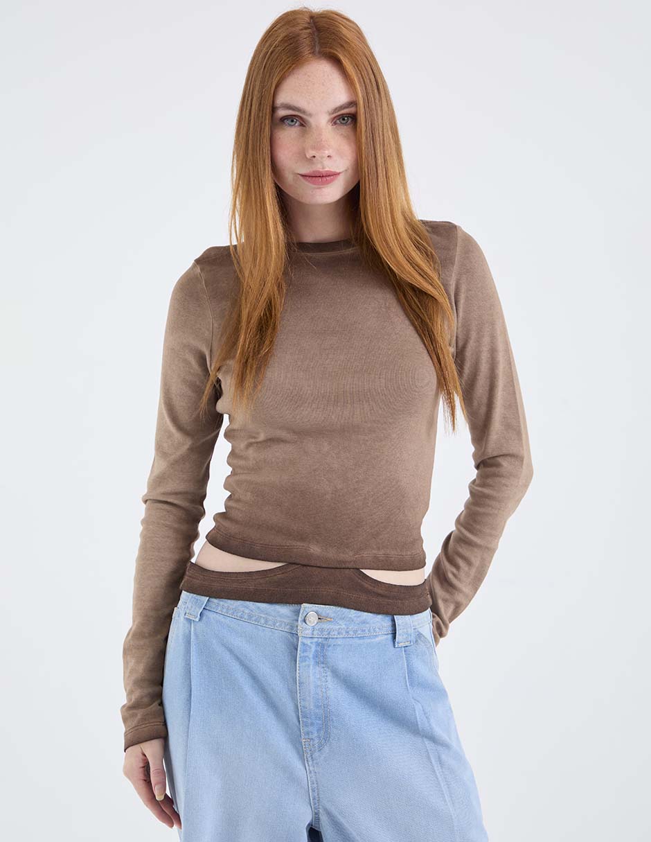 Playera manga larga cuello redondo para mujer Playera manga larga cuello redondo para mujer