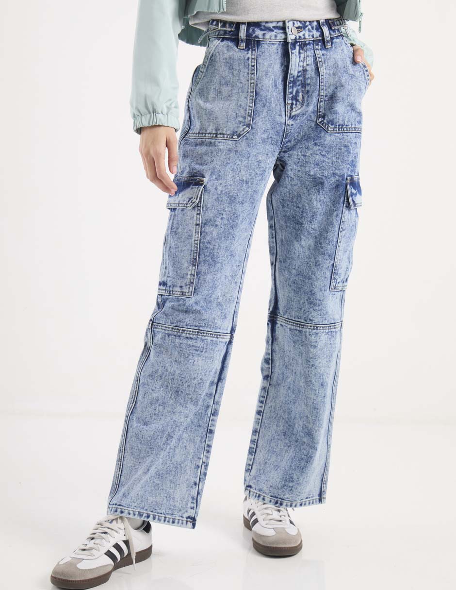 Jeans cargo relajado corte cintura para mujer Jeans cargo relajado corte cintura para mujer