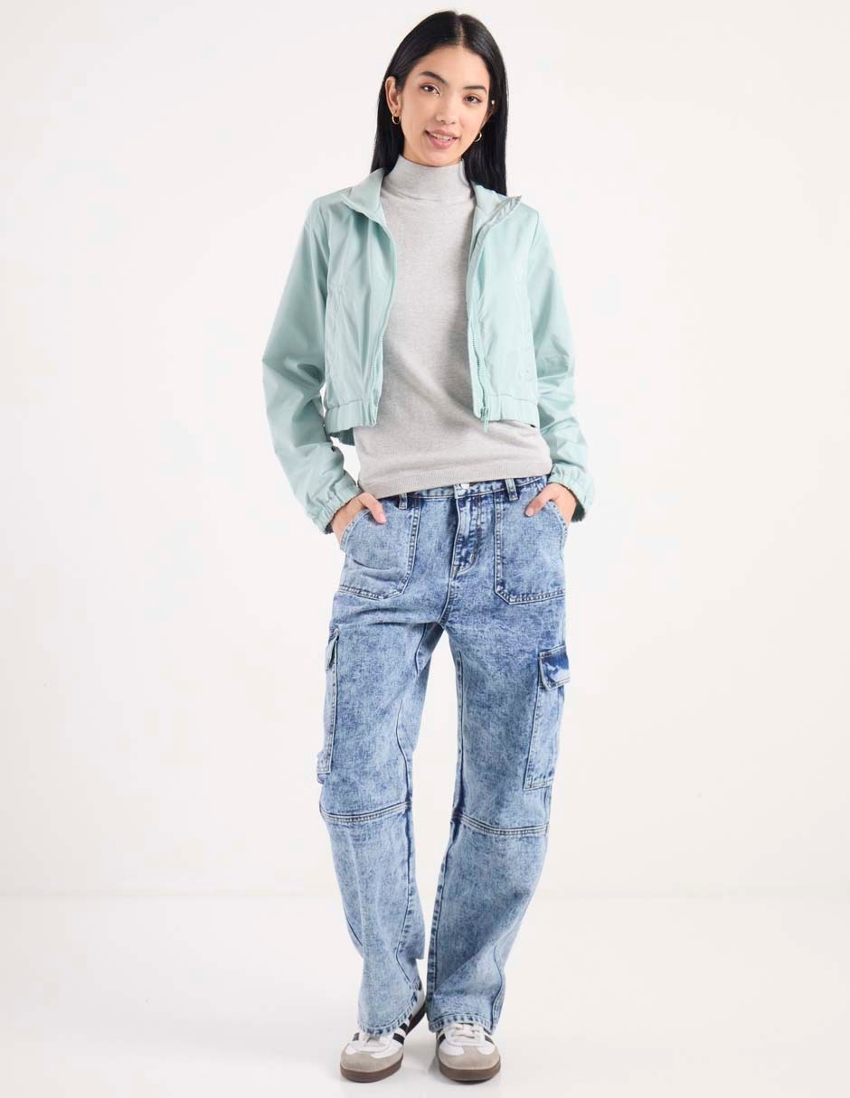 Jeans cargo relajado corte cintura para mujer 3