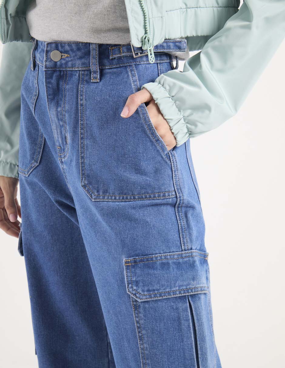 Jeans cargo relajado Non Stop corte cintura para mujer