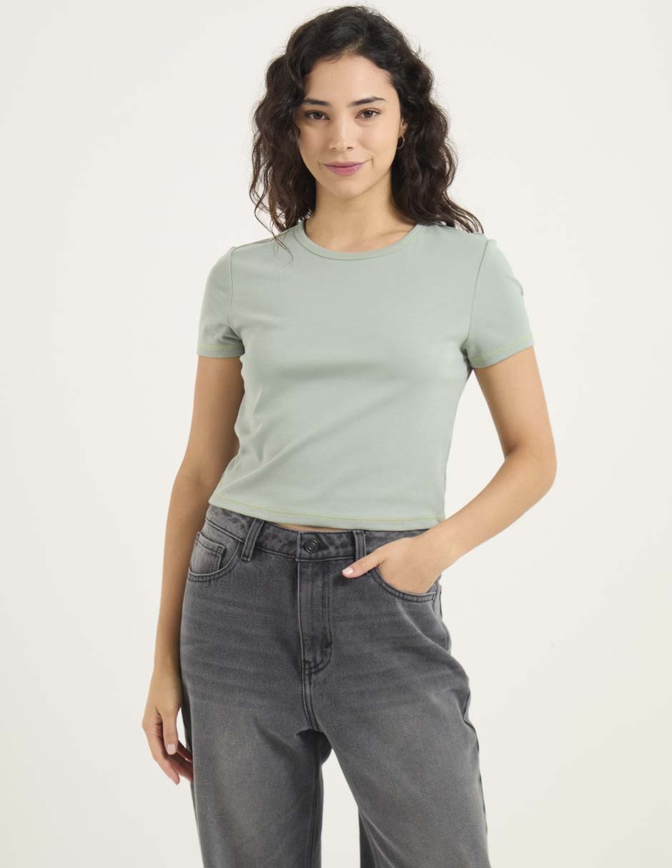 Playera manga corta cuello redondo para mujer Playera manga corta cuello redondo para mujer