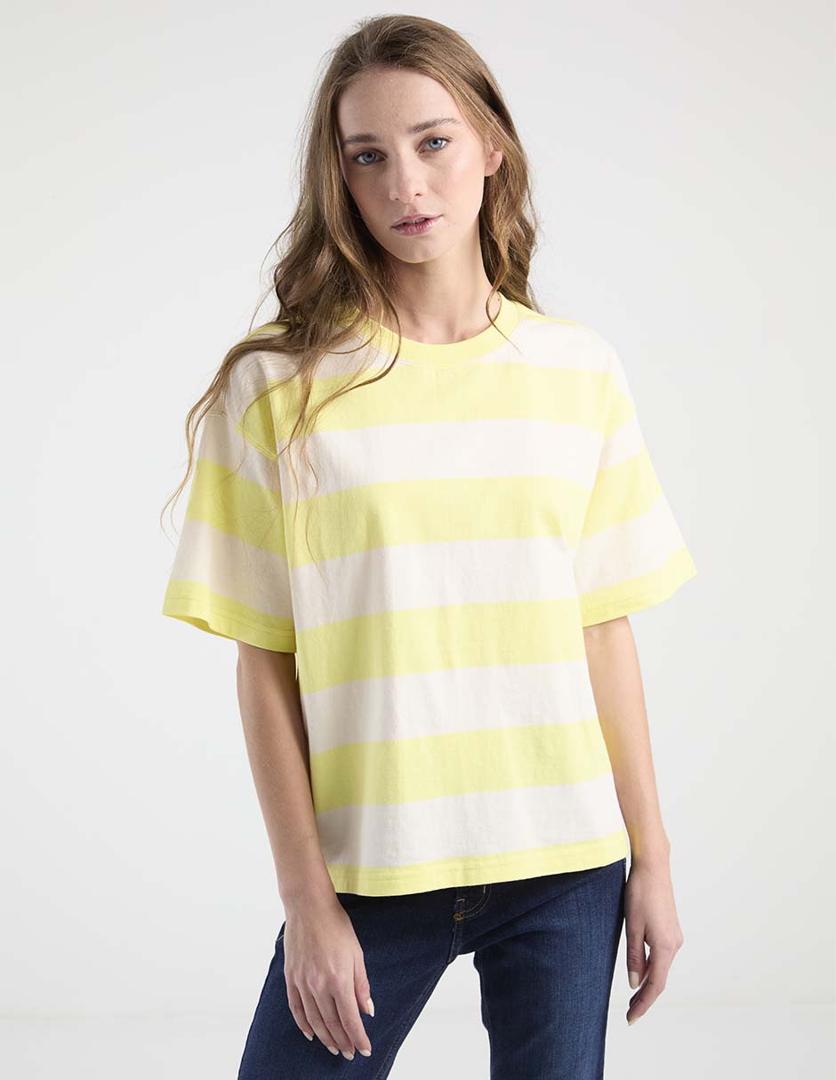 Playera manga al codo cuello redondo para mujer