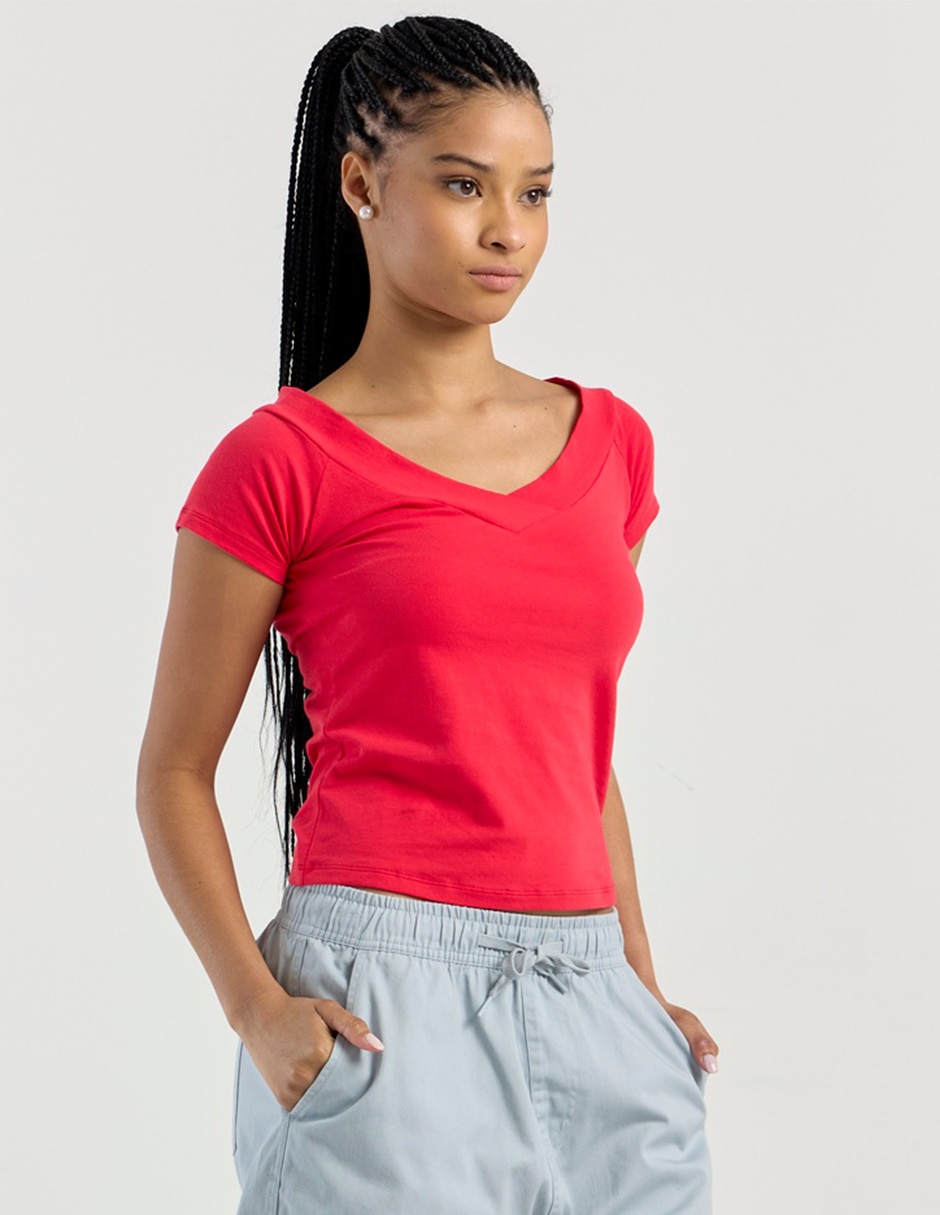 Playera manga corta Non Stop cuello v para mujer
