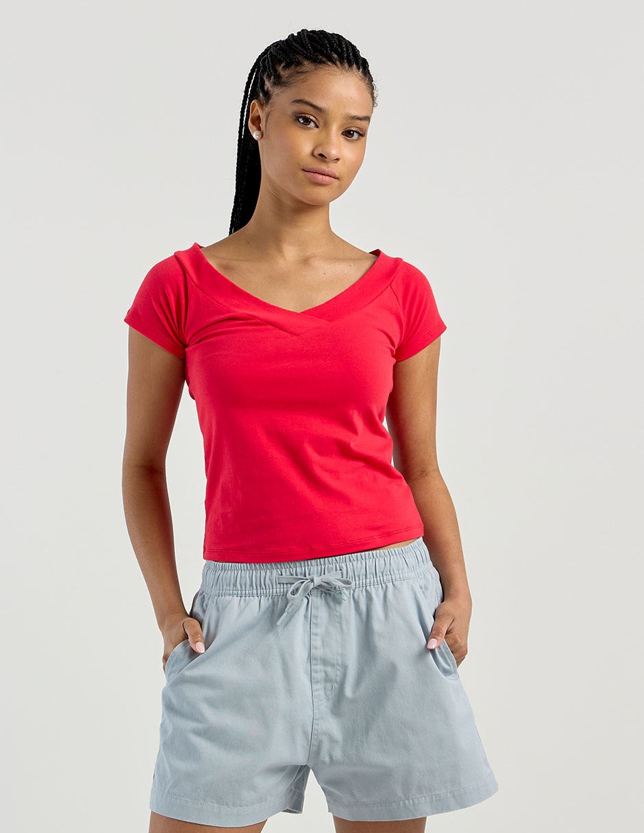 Playera manga corta Non Stop cuello v para mujer