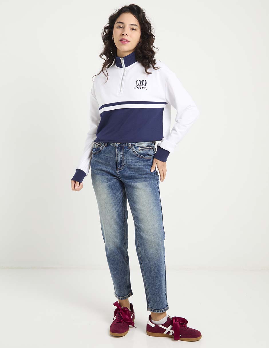 Jeans mom a la cintura para mujer 5