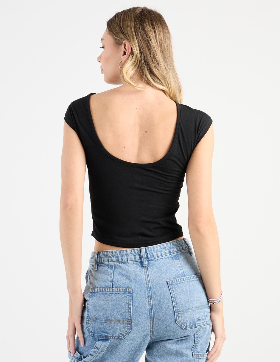 Playera manga corta Non Stop cuello cuadrado para mujer