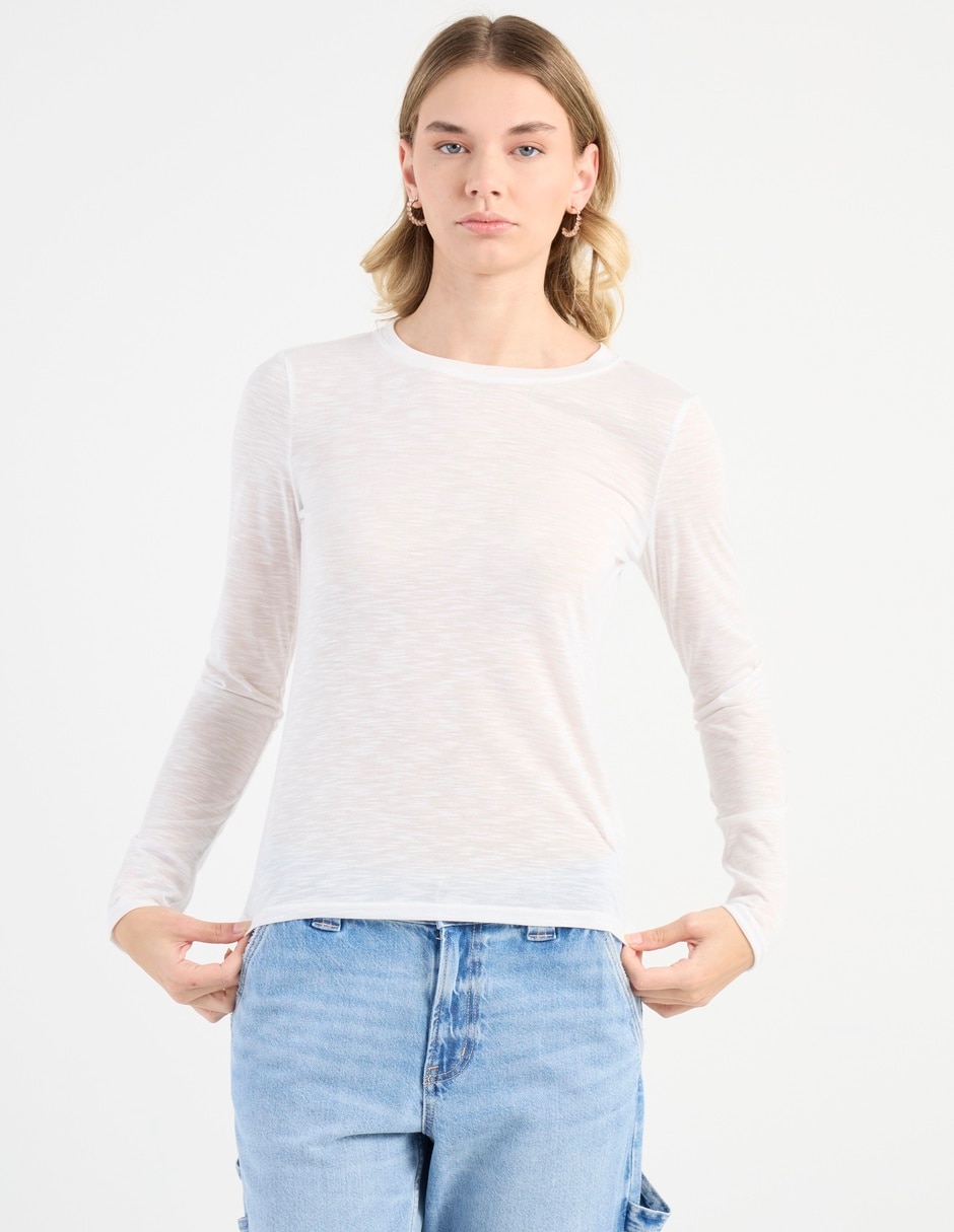 Playera manga larga cuello redondo para mujer Playera manga larga cuello redondo para mujer