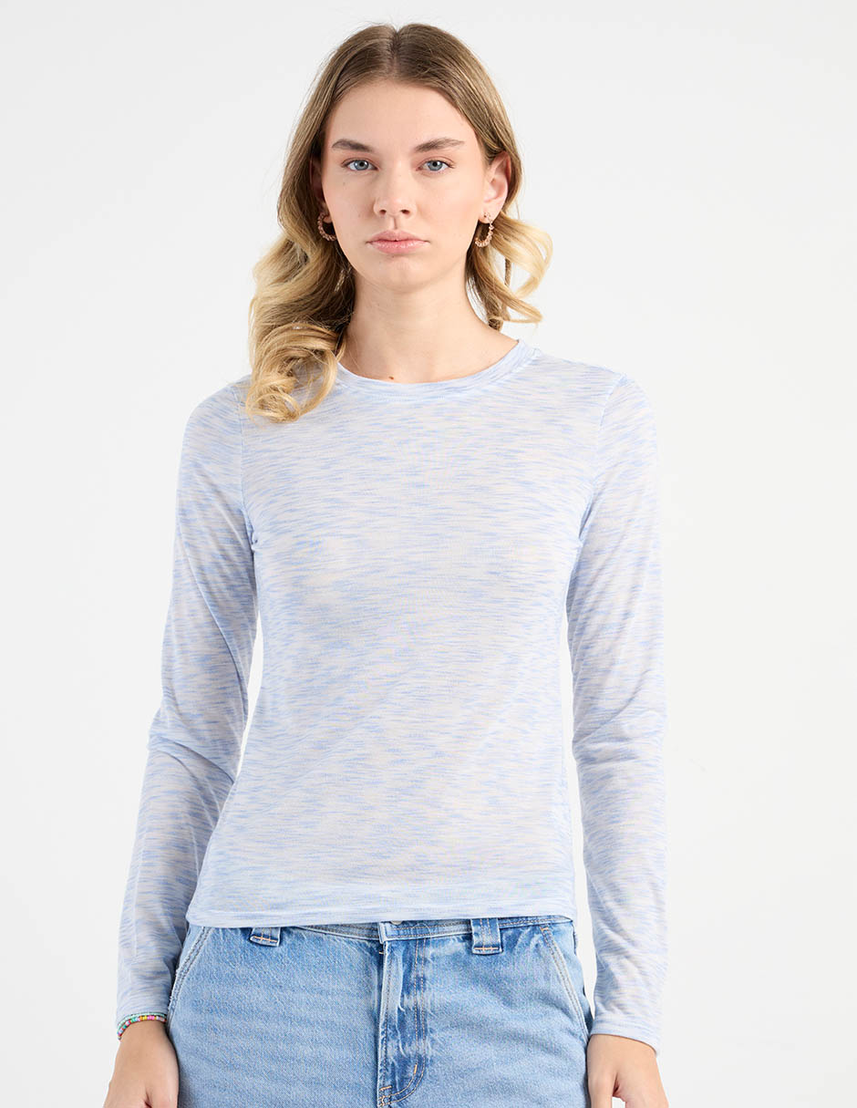 Playera manga larga cuello redondo para mujer