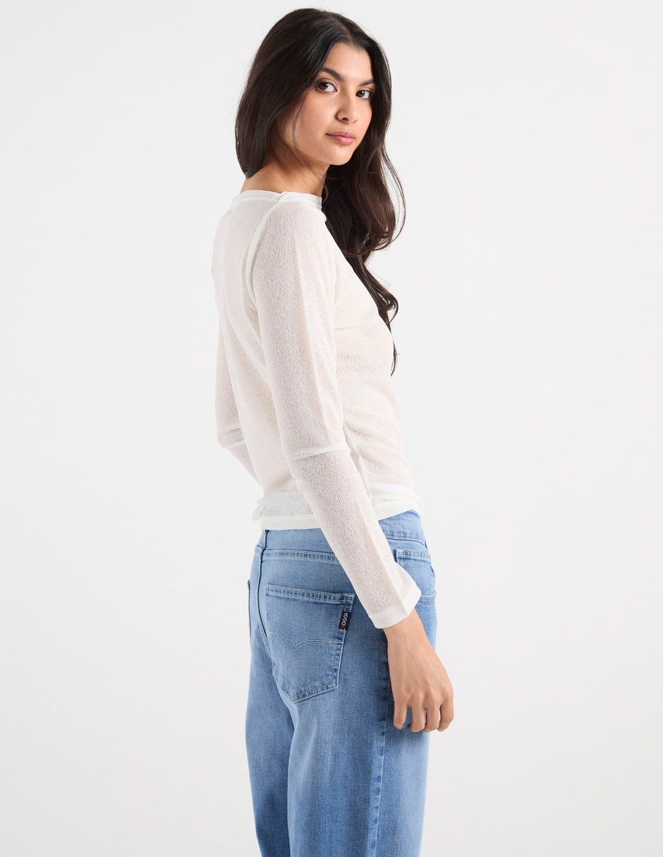 Playera manga larga cuello ojal para mujer 2
