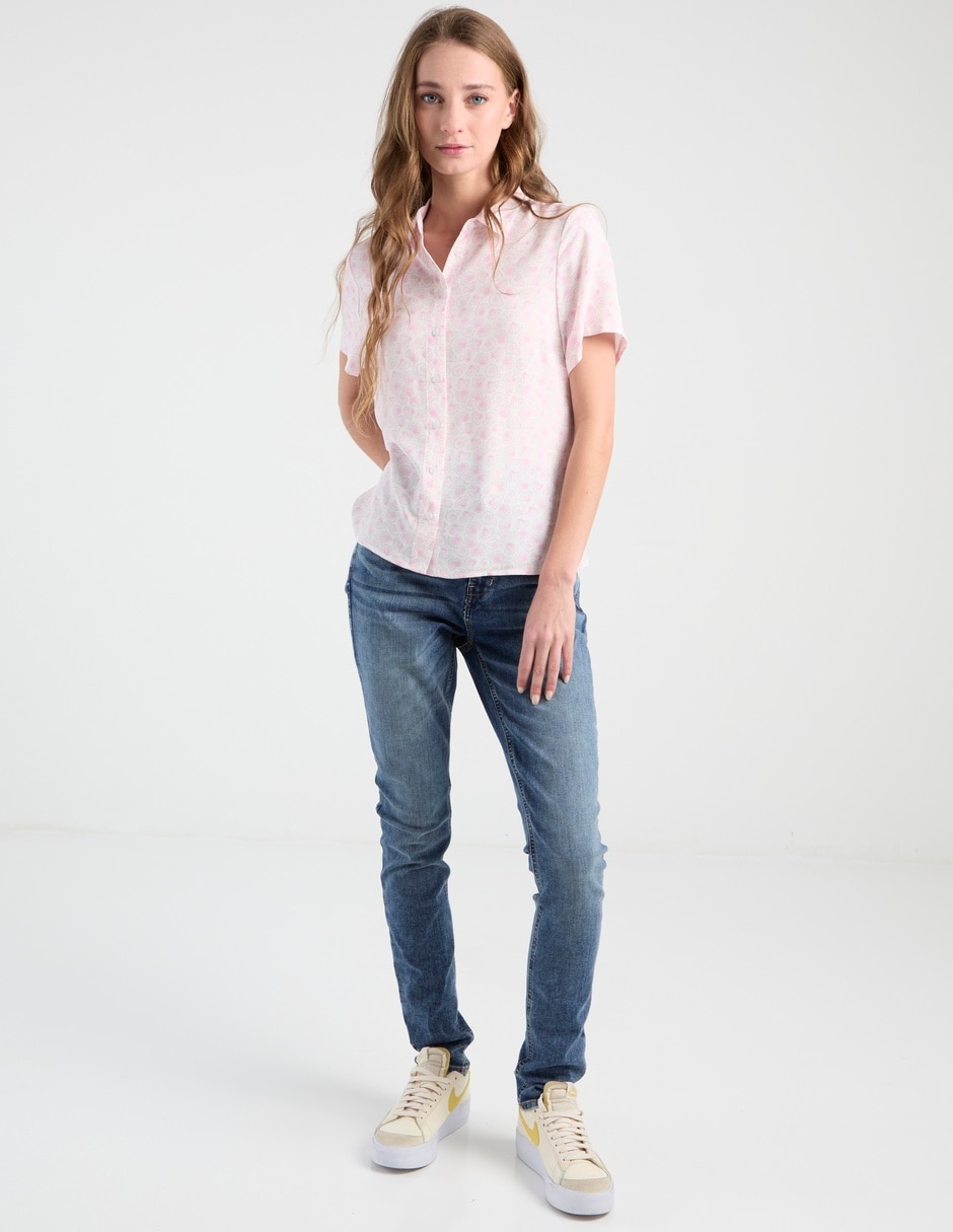 Blusa camisera manga corta para mujer