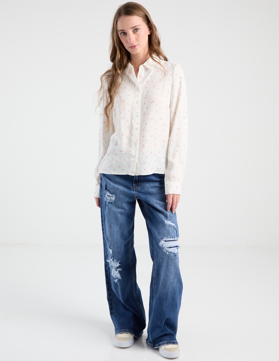 Blusa camisera manga larga para mujer