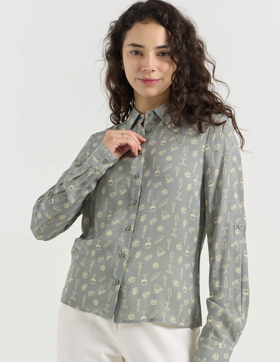 Blusa camisera manga larga para mujer