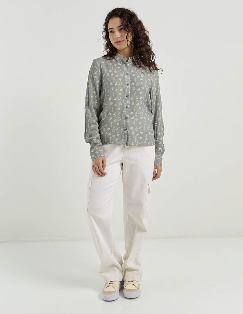Blusa camisera manga larga para mujer
