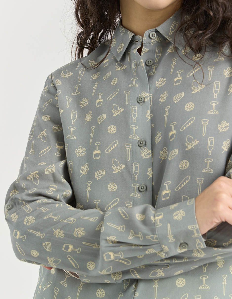 Blusa camisera manga larga para mujer