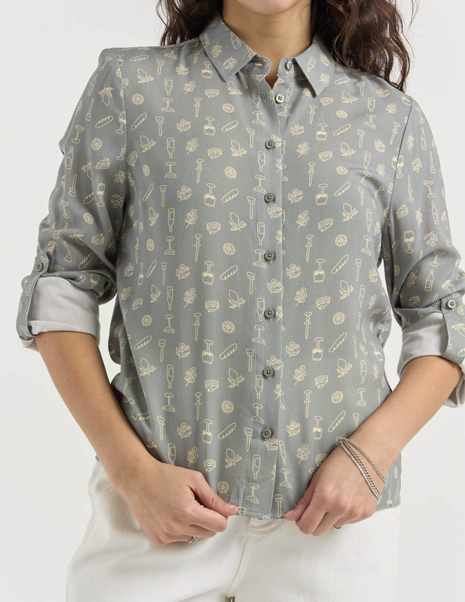 Blusa camisera manga larga para mujer