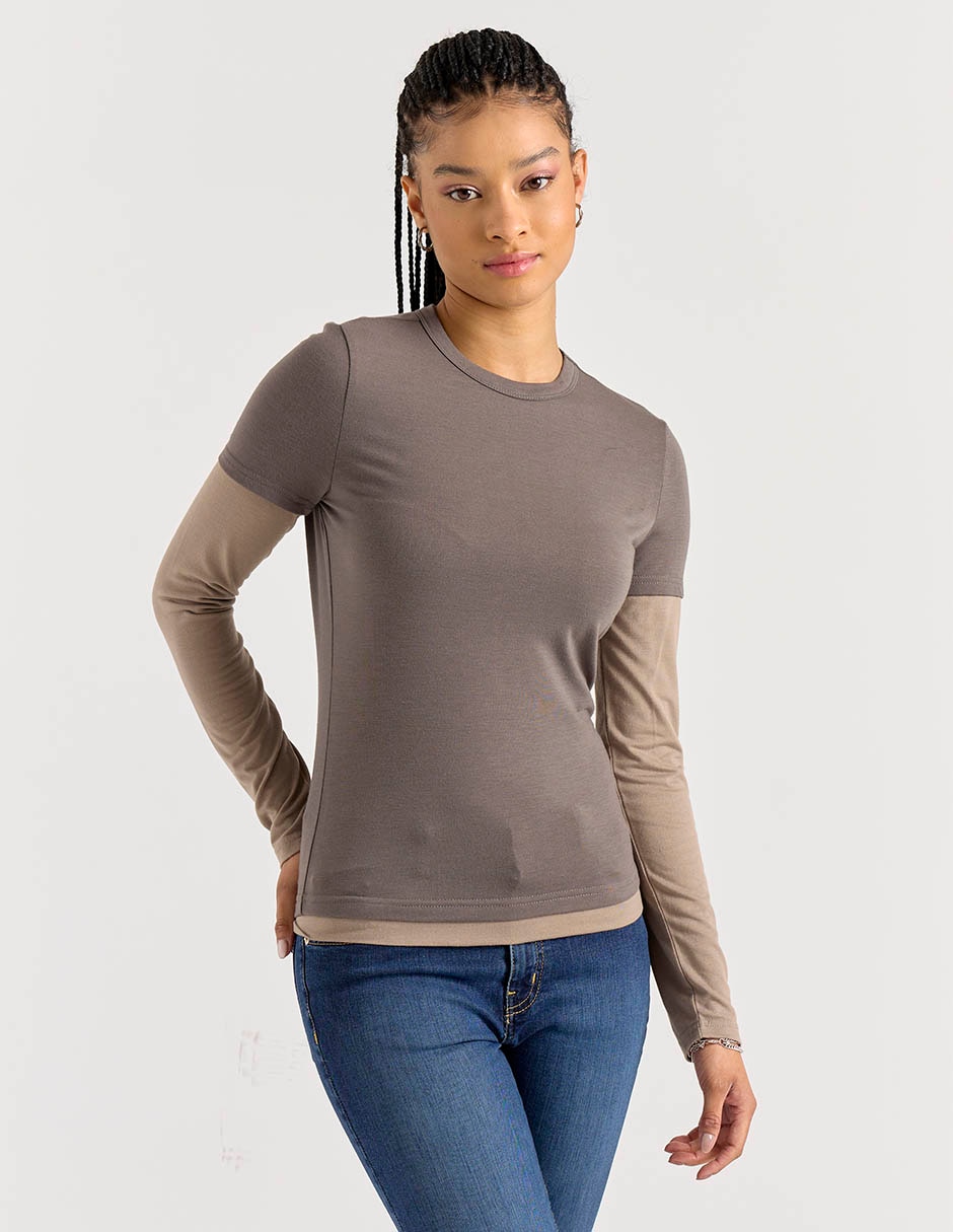 Playera manga larga cuello redondo mujer 1
