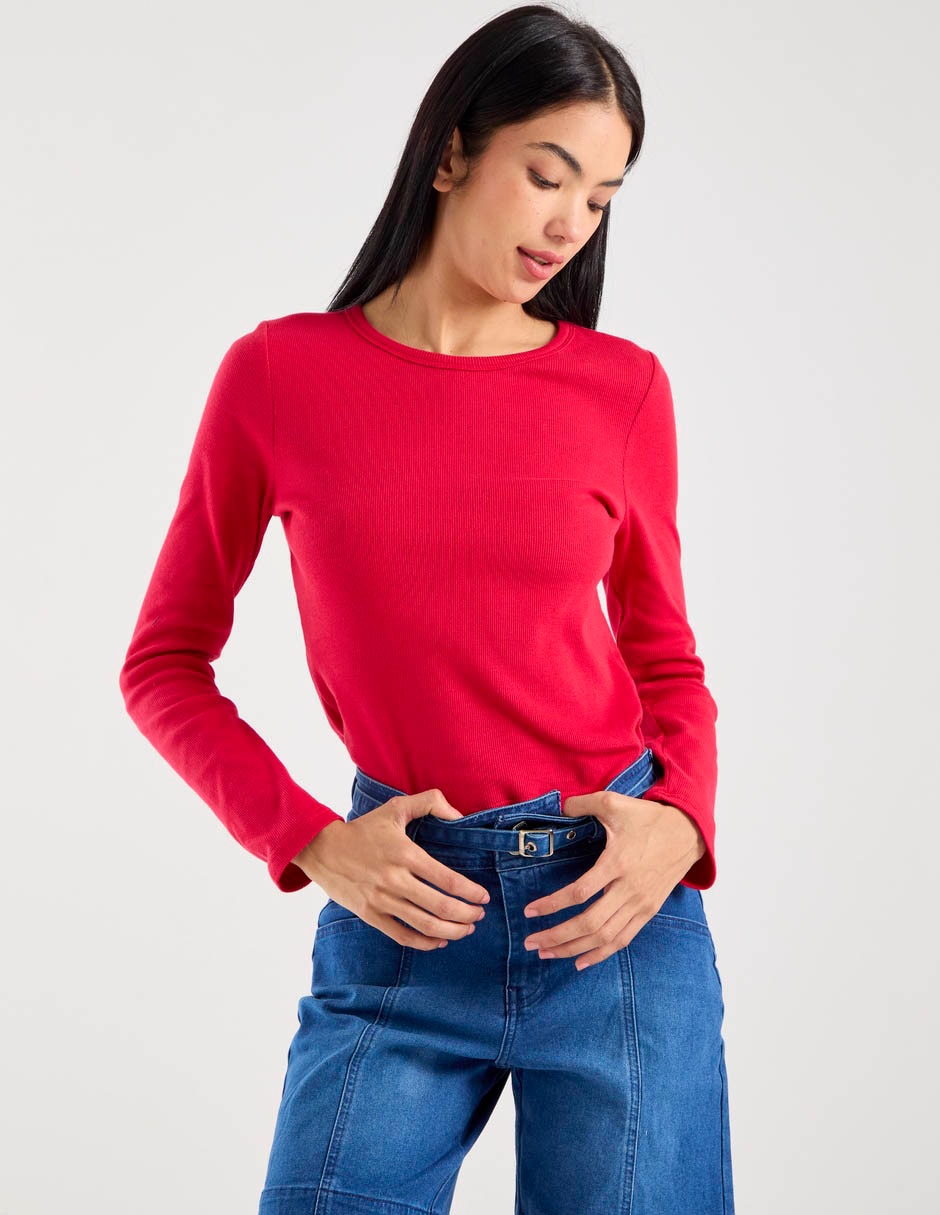 Playera manga larga cuello redondo para mujer 5