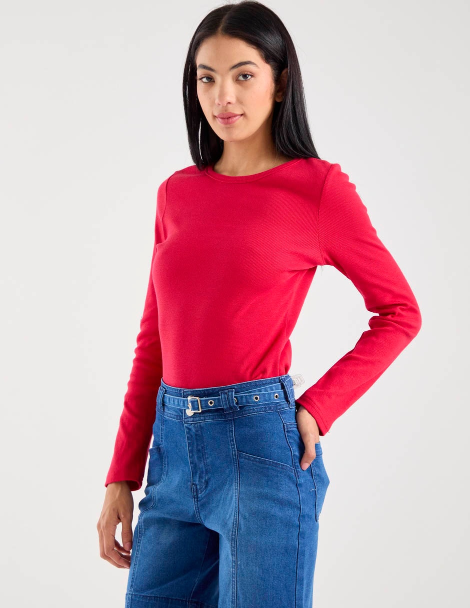 Playera manga larga cuello redondo para mujer