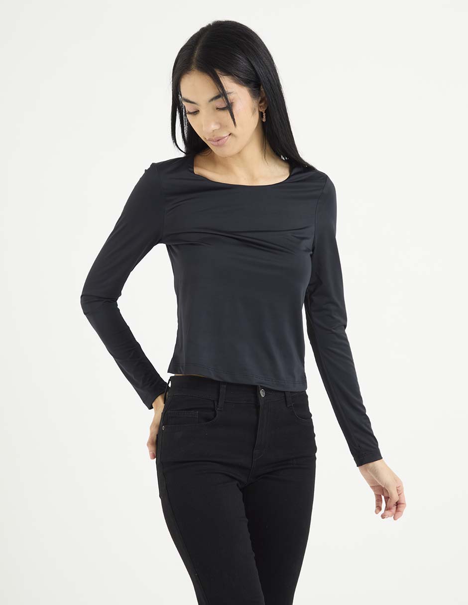 Playera manga larga cuello redondo para mujer Playera manga larga cuello redondo para mujer
