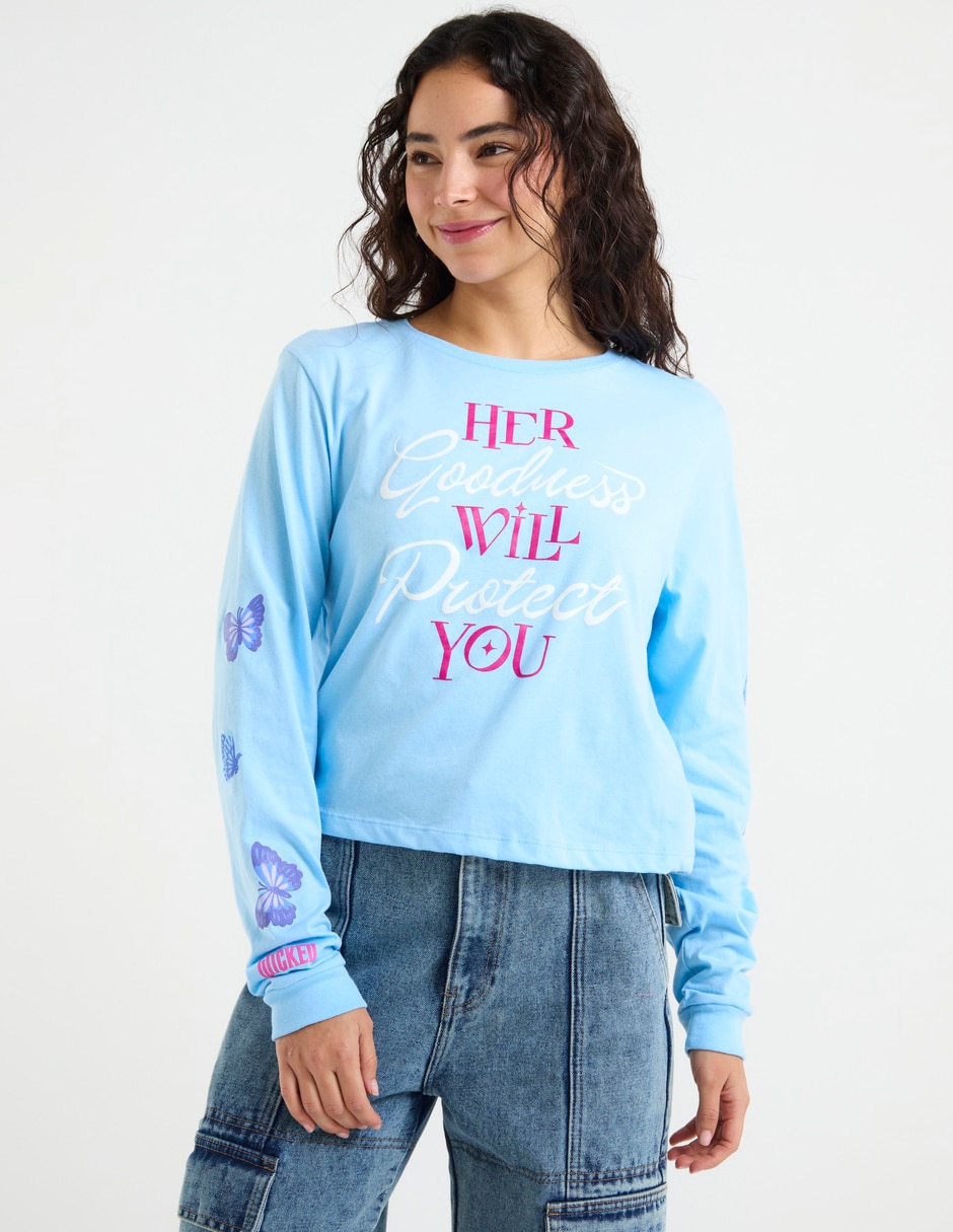 Playera manga larga Wicked cuello redondo para mujer Playera manga larga Wicked cuello redondo para mujer