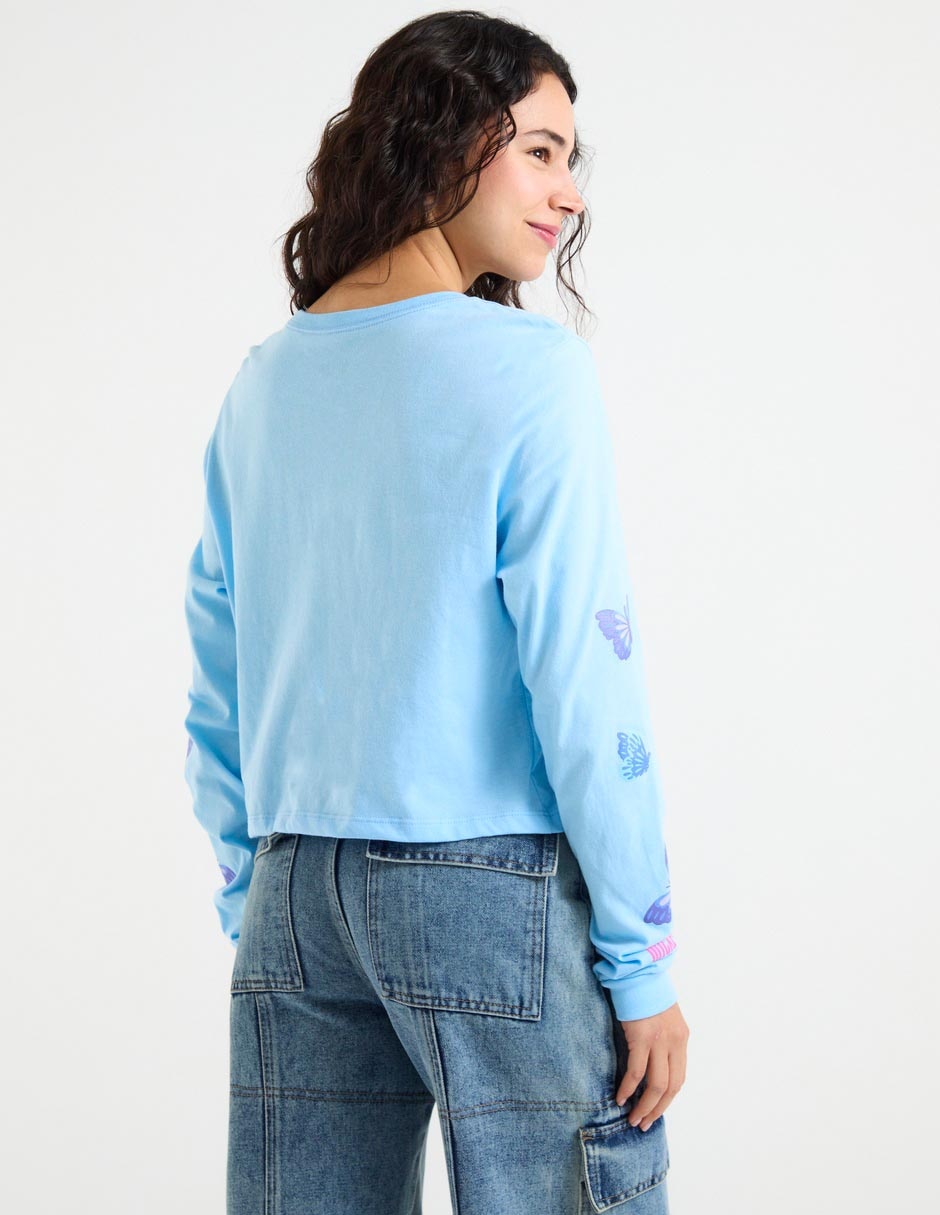 Playera manga larga Universal Wicked cuello redondo para mujer