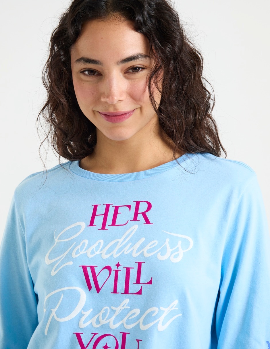 Playera manga larga Universal Wicked cuello redondo para mujer