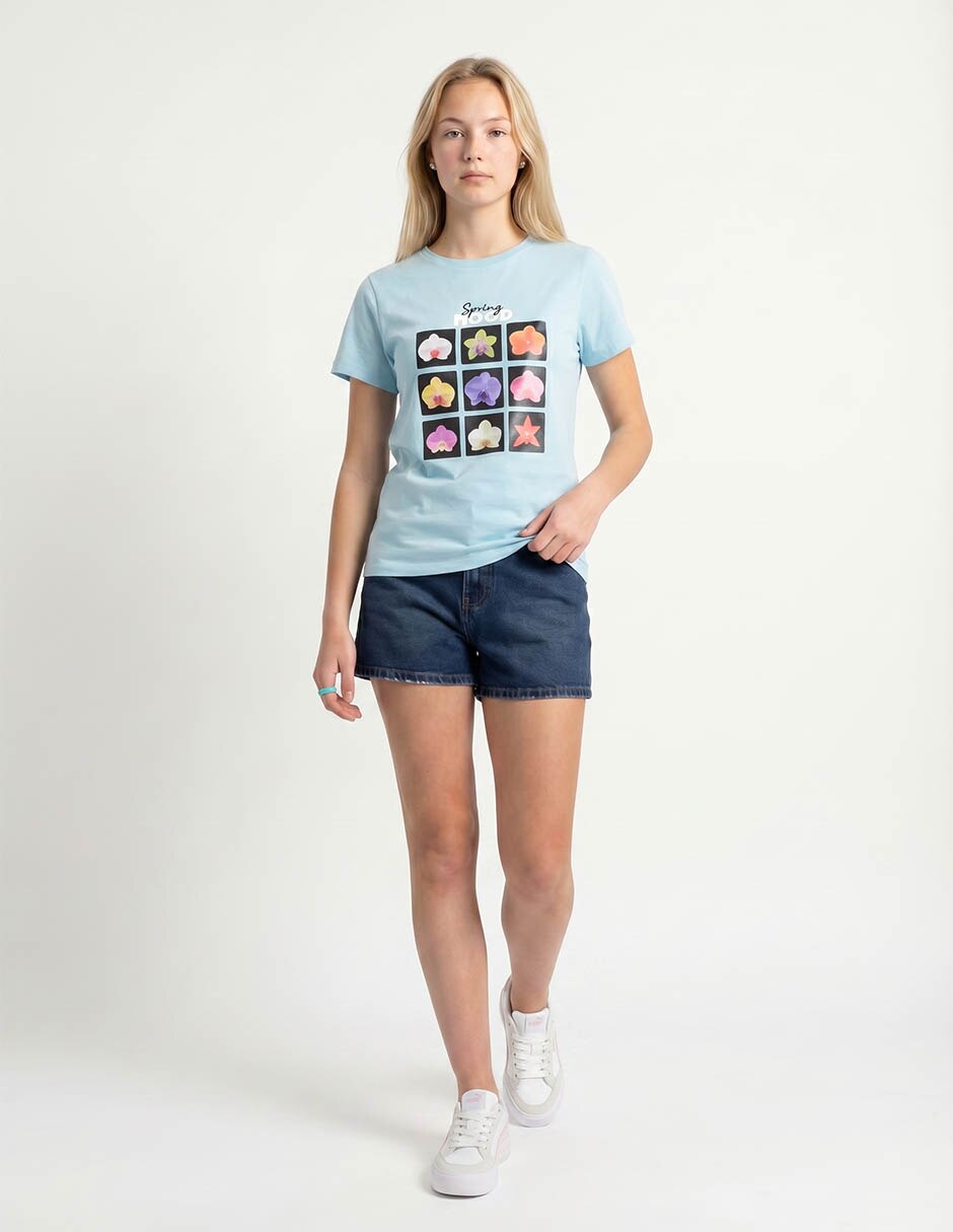 Blusa manga corta cuello redondo para mujer