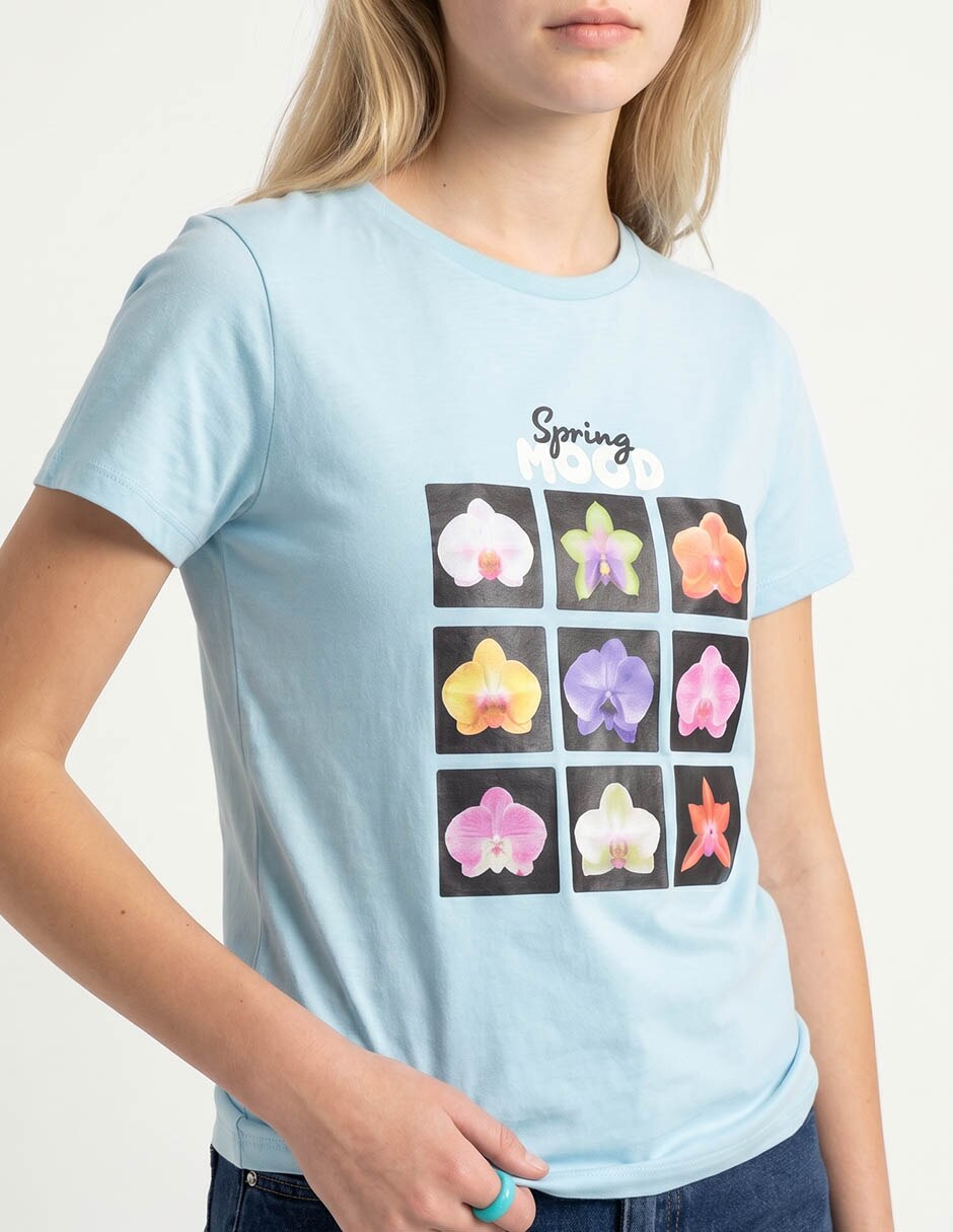 Blusa manga corta cuello redondo para mujer