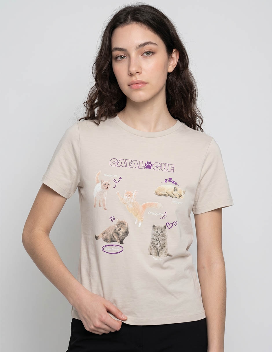 Playera manga corta cuello redondo para mujer