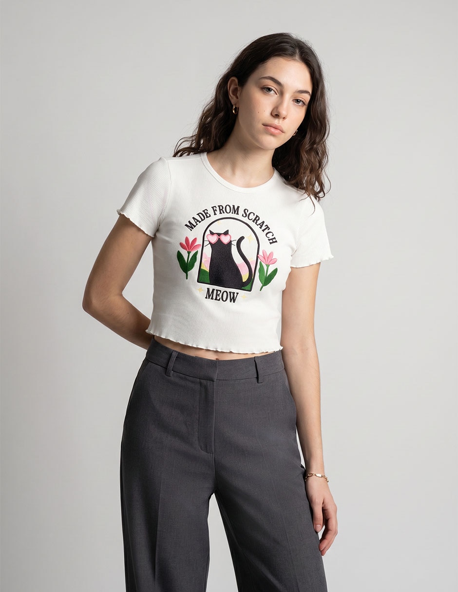 Playera manga corta cuello redondo para mujer Playera manga corta cuello redondo para mujer