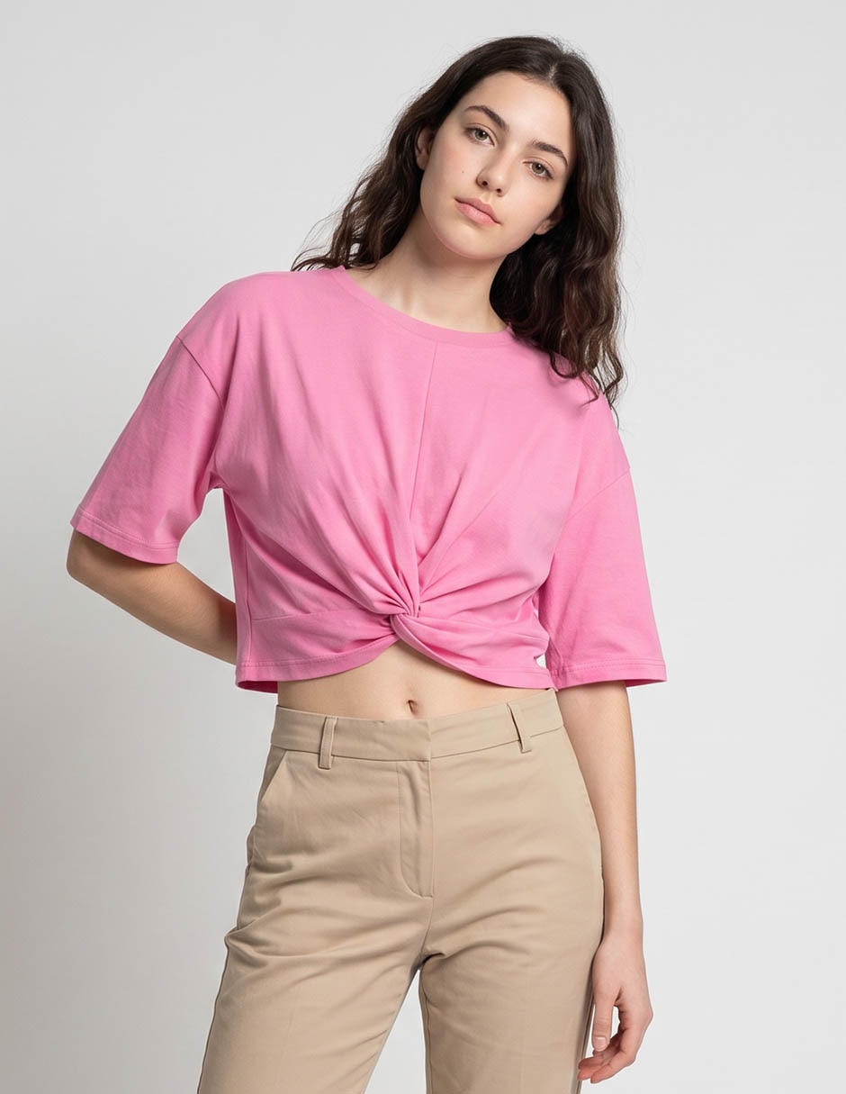 Playera manga al codo cuello redondo para mujer 1