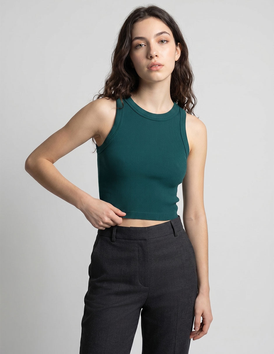 Top crop cuello redondo para mujer Top crop cuello redondo para mujer