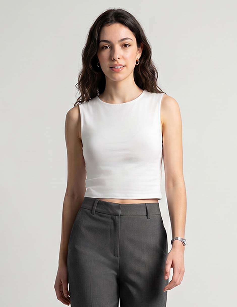 Top crop cuello redondo para mujer Top crop cuello redondo para mujer