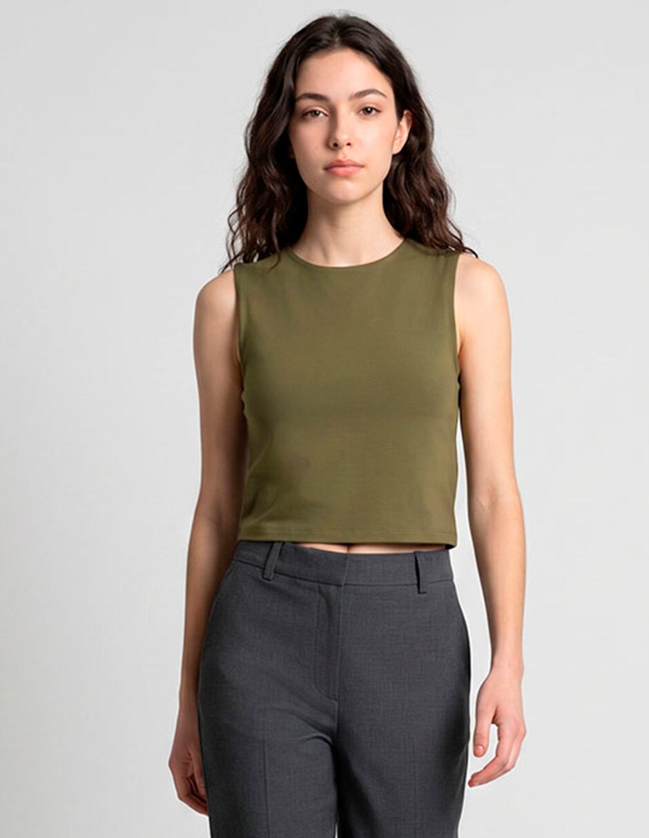 Top crop cuello redondo para mujer Top crop cuello redondo para mujer