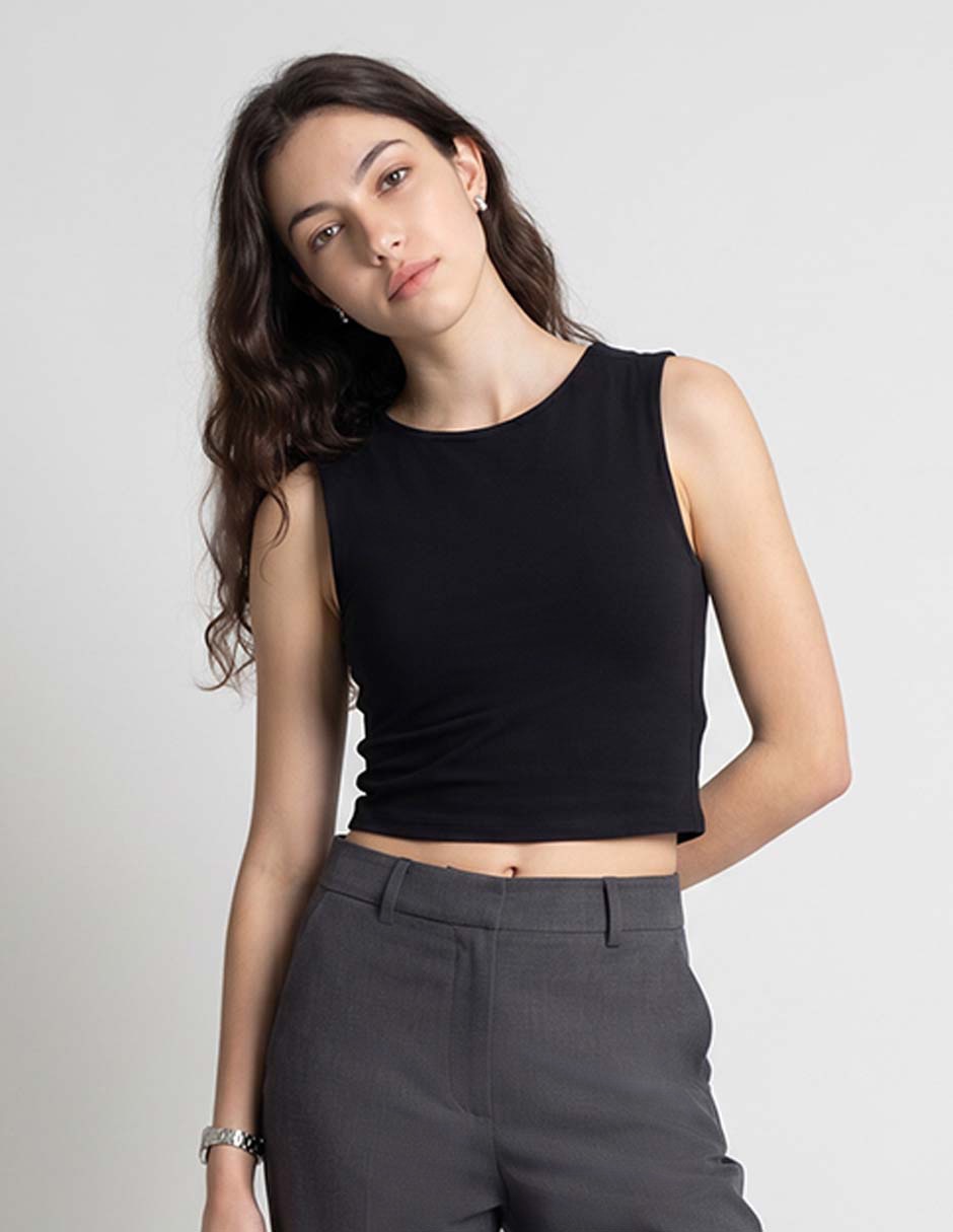 Top crop cuello redondo para mujer