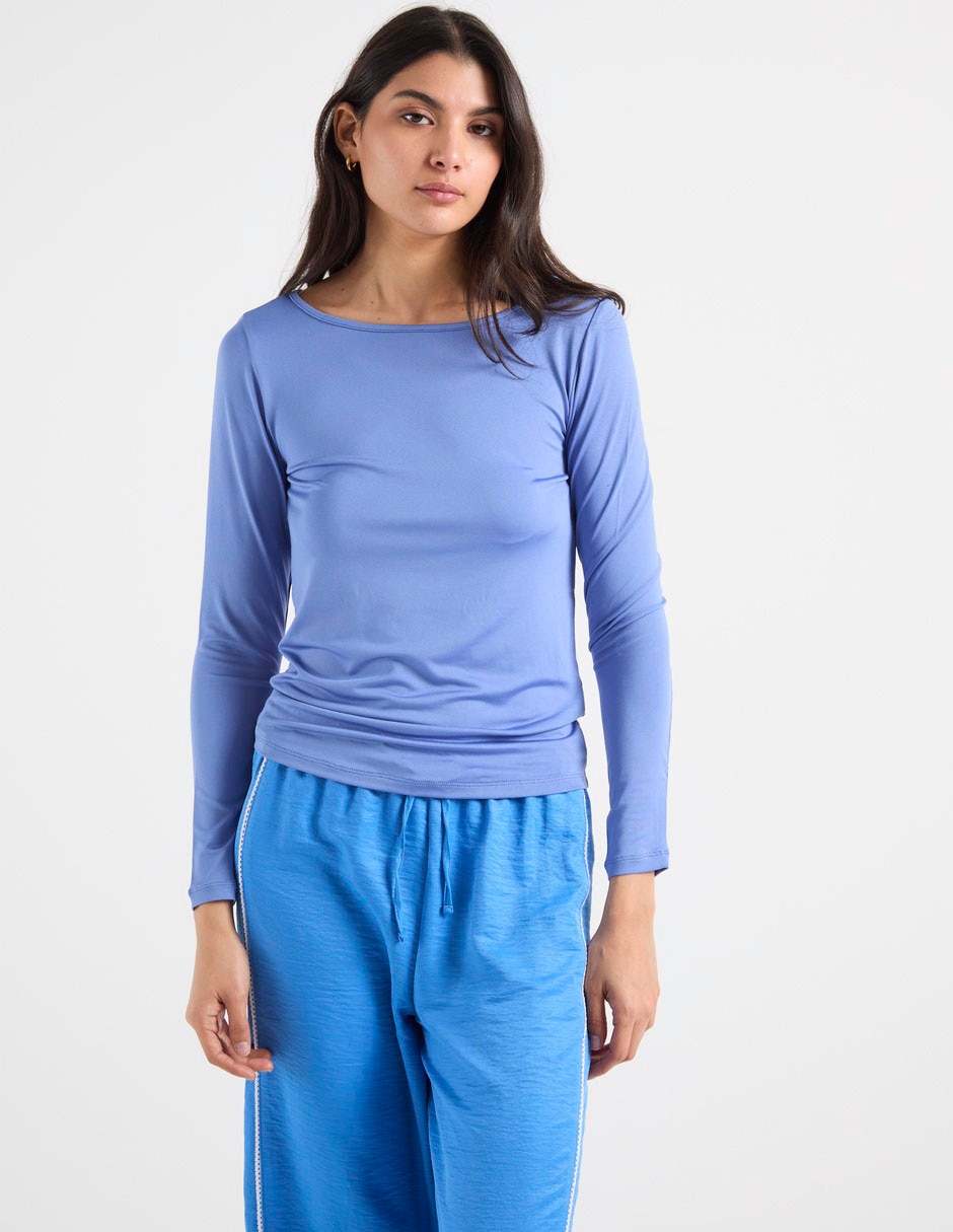 Playera manga larga cuello redondo mujer
