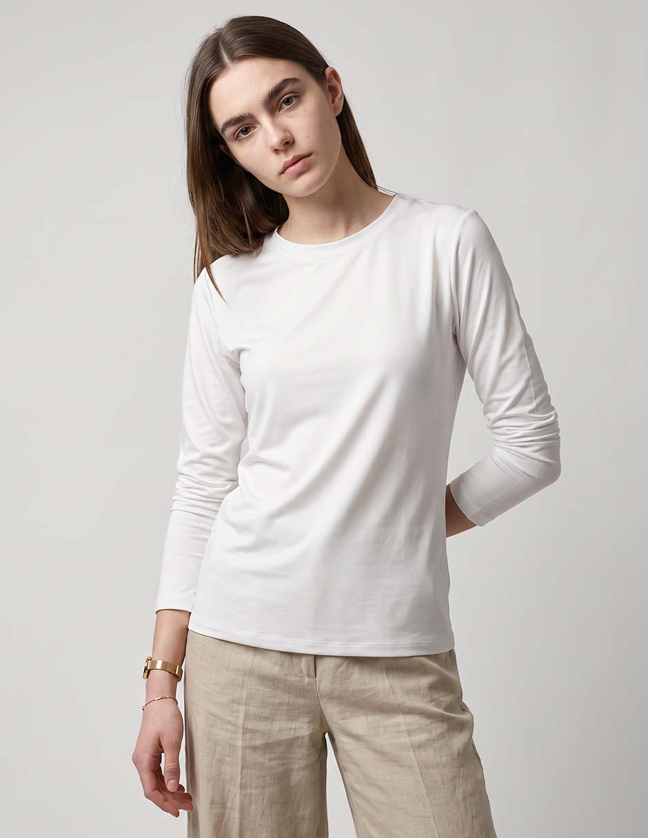 Playera manga larga cuello redondo para mujer Playera manga larga cuello redondo para mujer