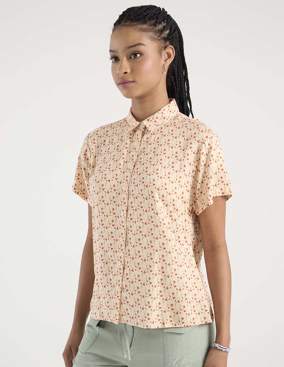 Blusa camisera manga corta para mujer
