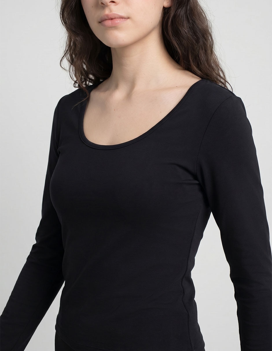 Playera manga larga Non Stop cuello cuadrado para mujer