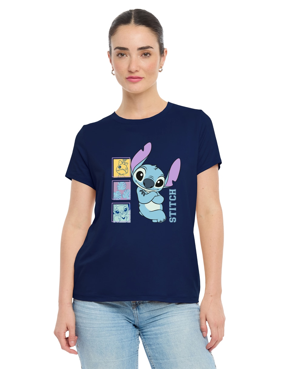 Playera manga corta Disney Dtr Stitch cuello redondo para mujer
