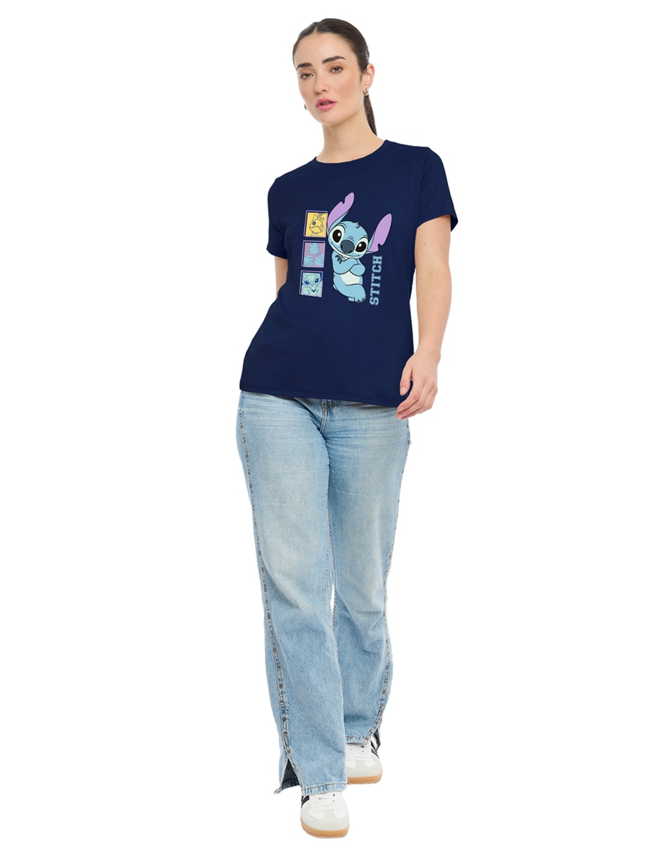 Playera manga corta Disney Dtr Stitch cuello redondo para mujer