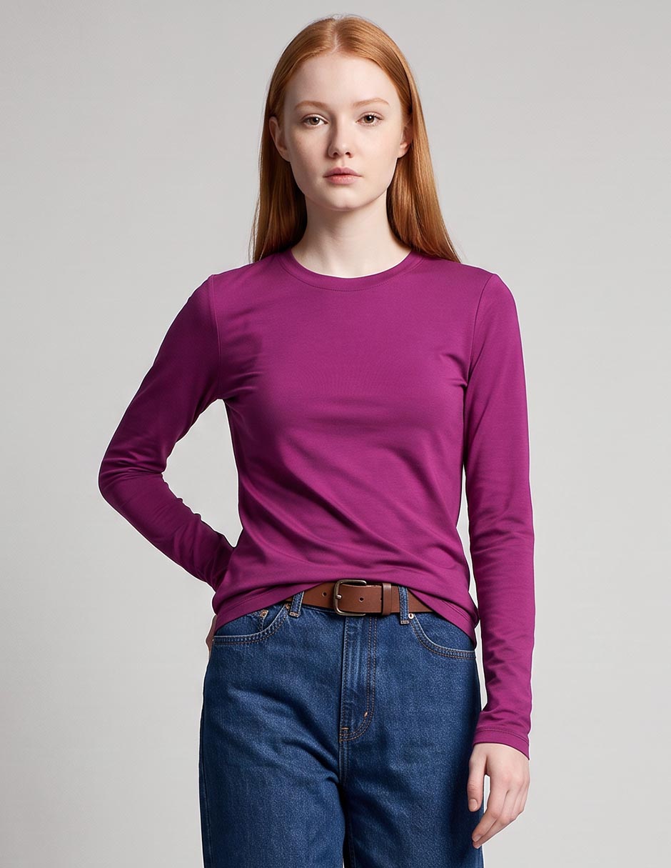 Playera manga larga cuello redondo para mujer 1