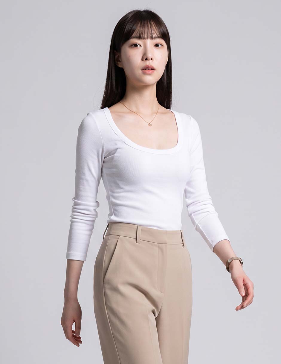 Playera manga larga cuello bajo mujer Playera manga larga cuello bajo mujer