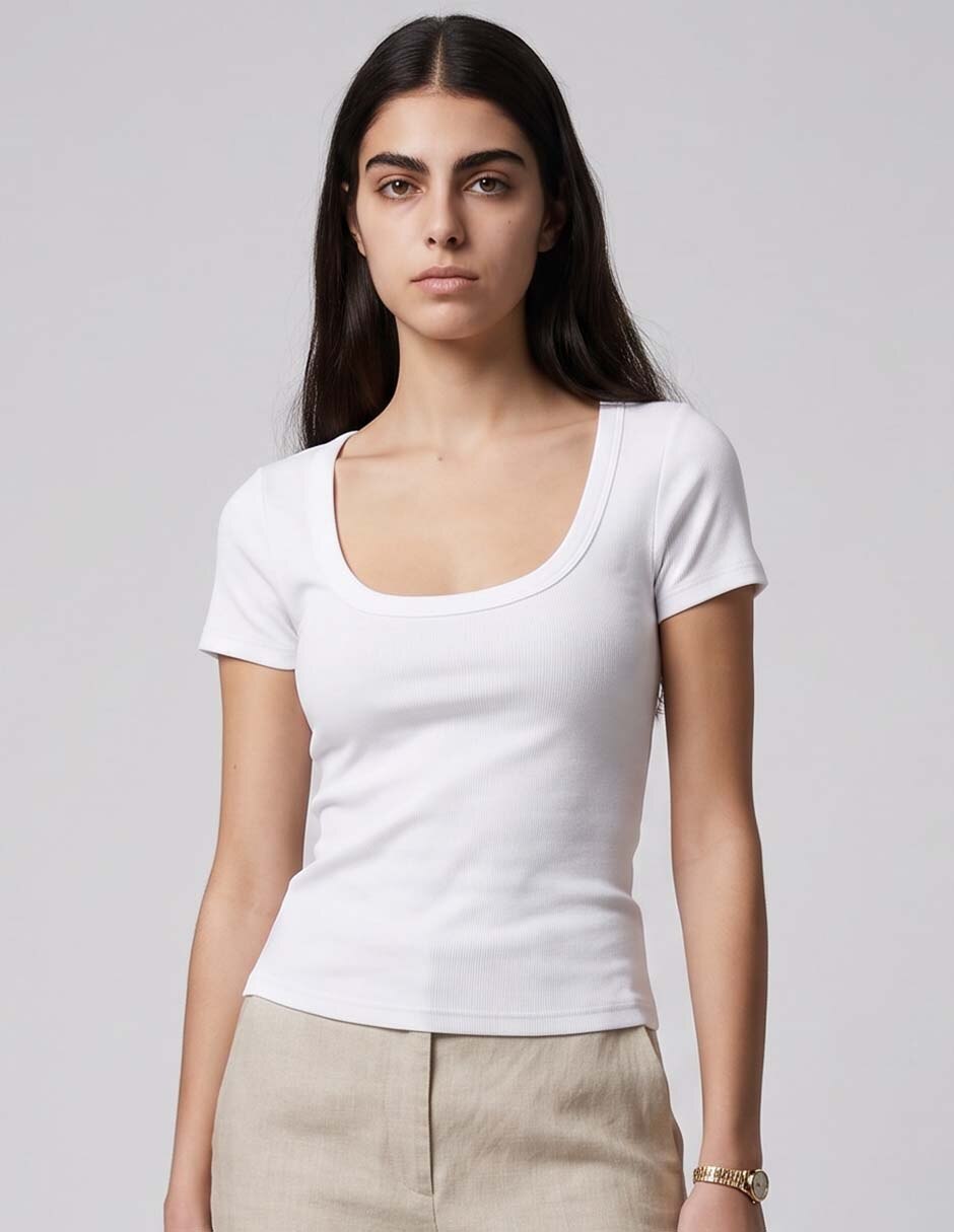 Playera manga corta cuello cuadrado mujer Playera manga corta cuello cuadrado mujer