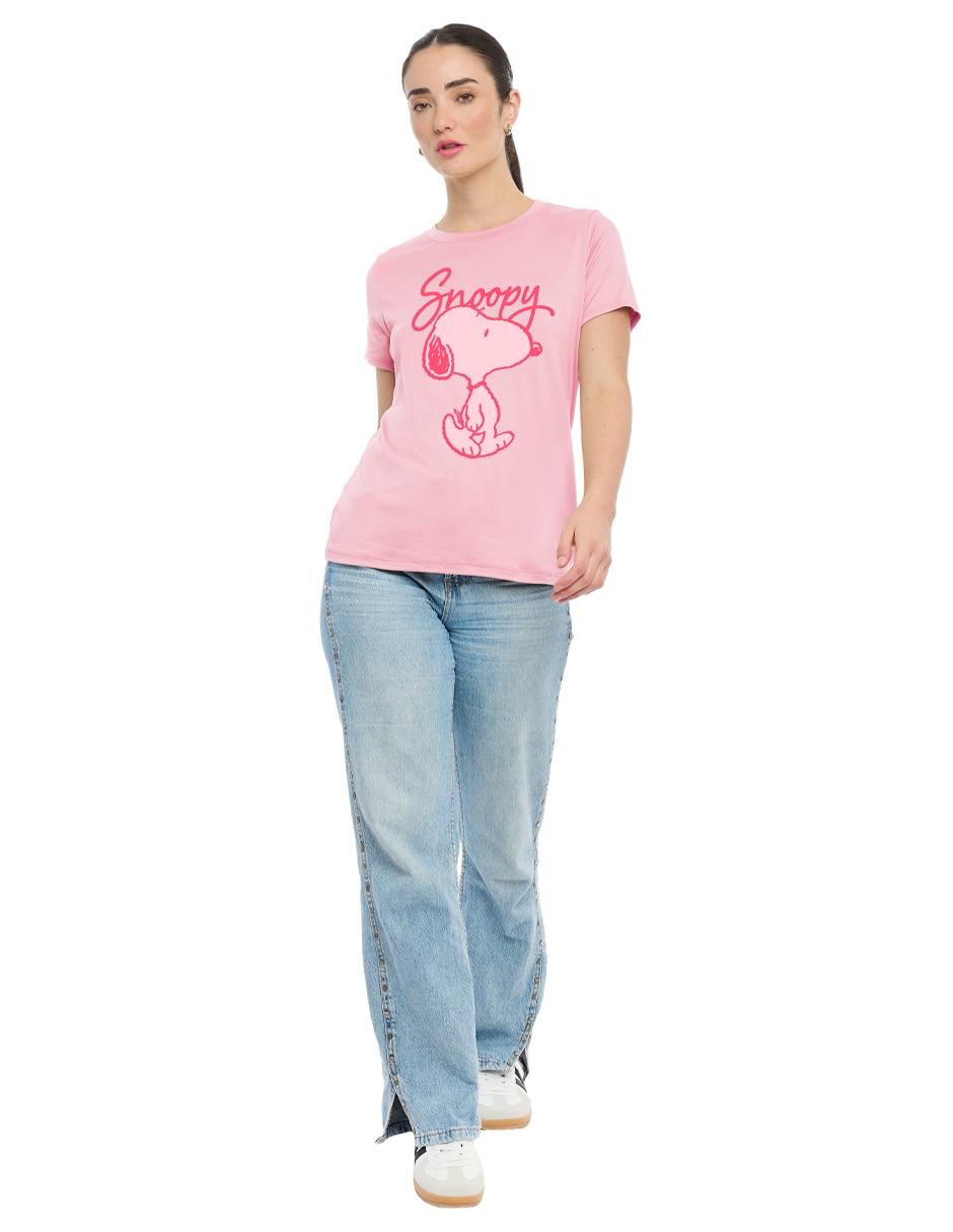 Playera manga corta Peanuts cuello redondo para mujer