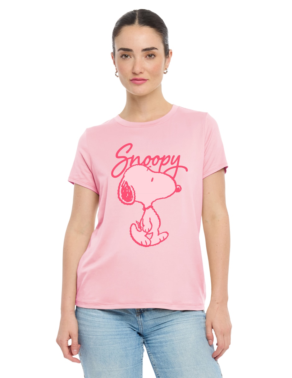 Playera manga corta Peanuts cuello redondo para mujer