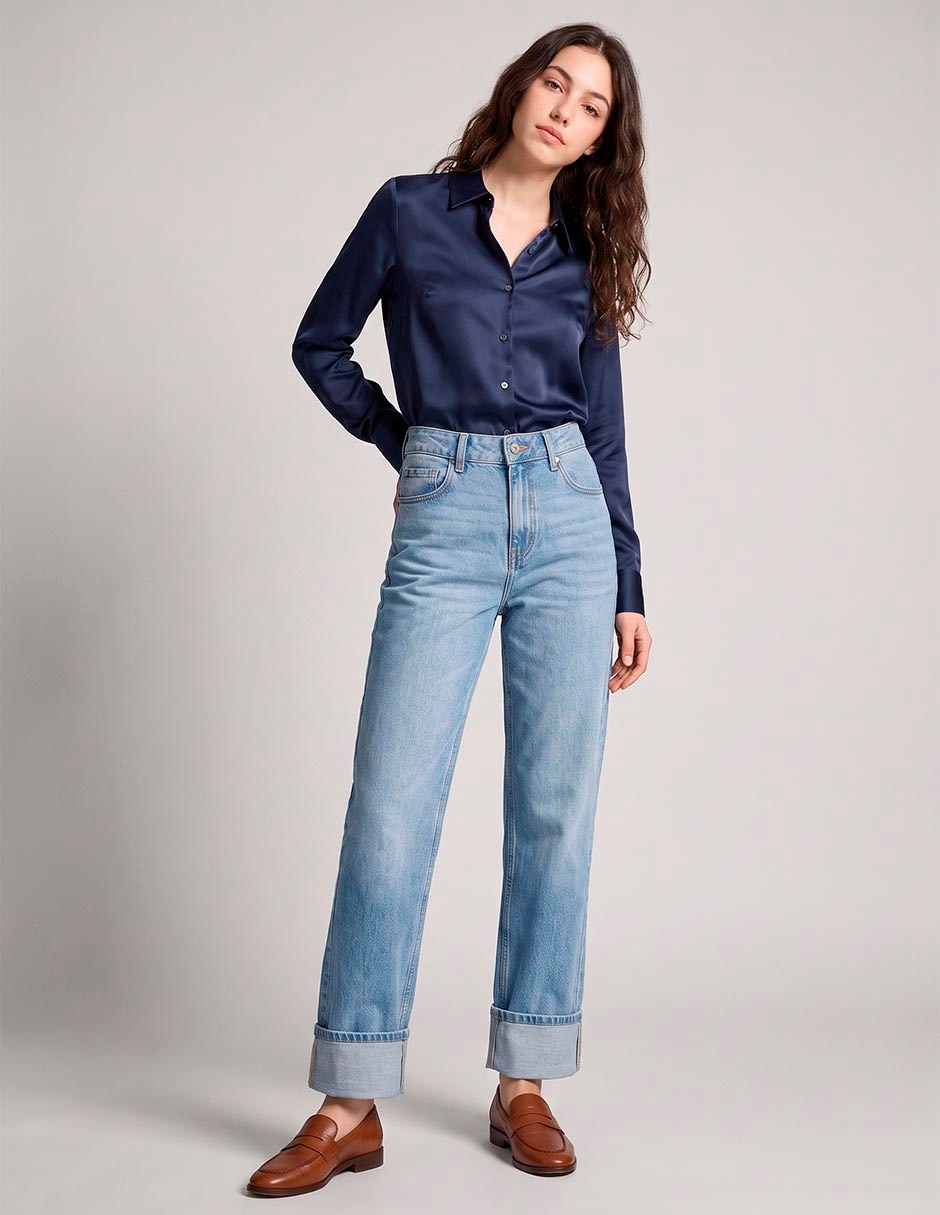 Jeans straight corte cintura para mujer Jeans straight corte cintura para mujer