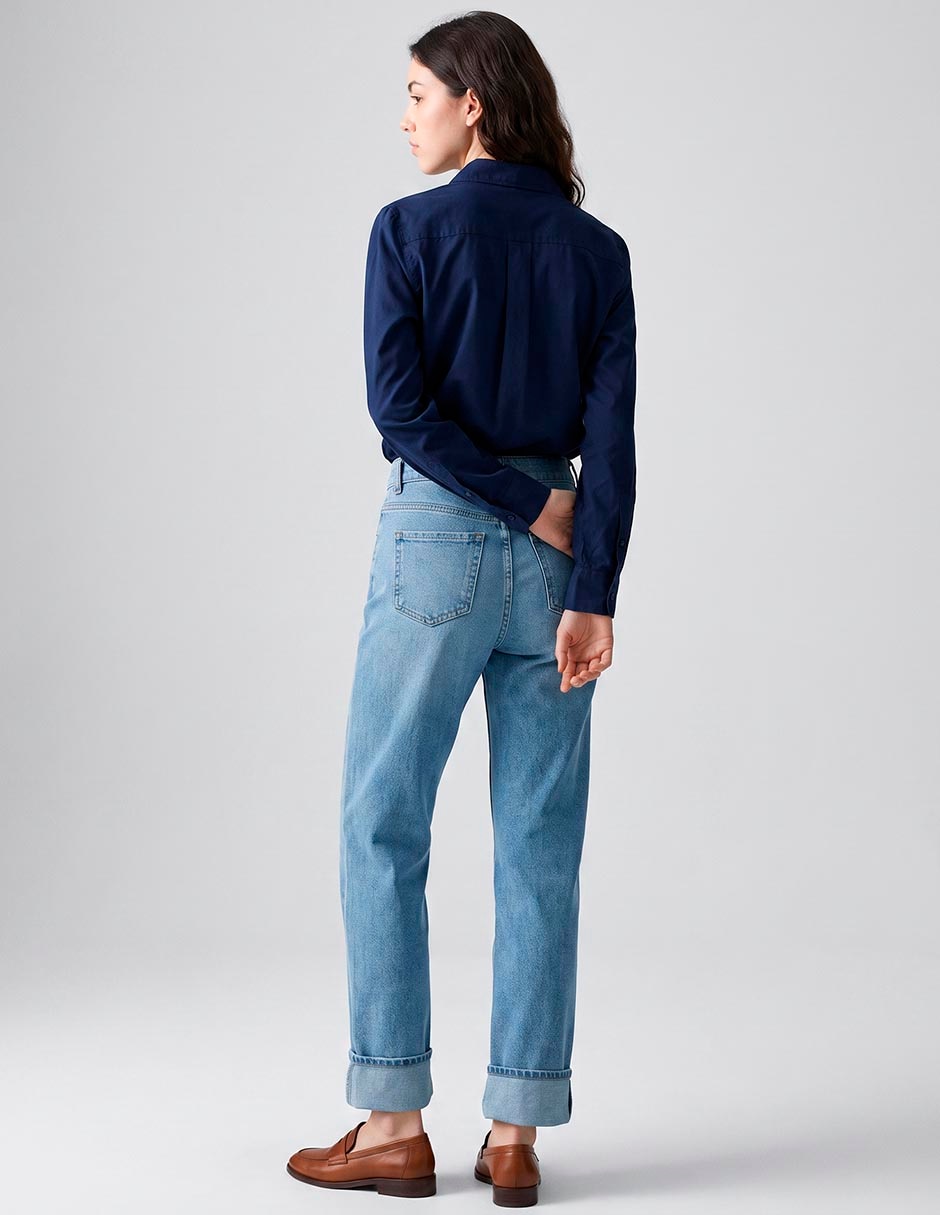 Jeans straight corte cintura para mujer 2
