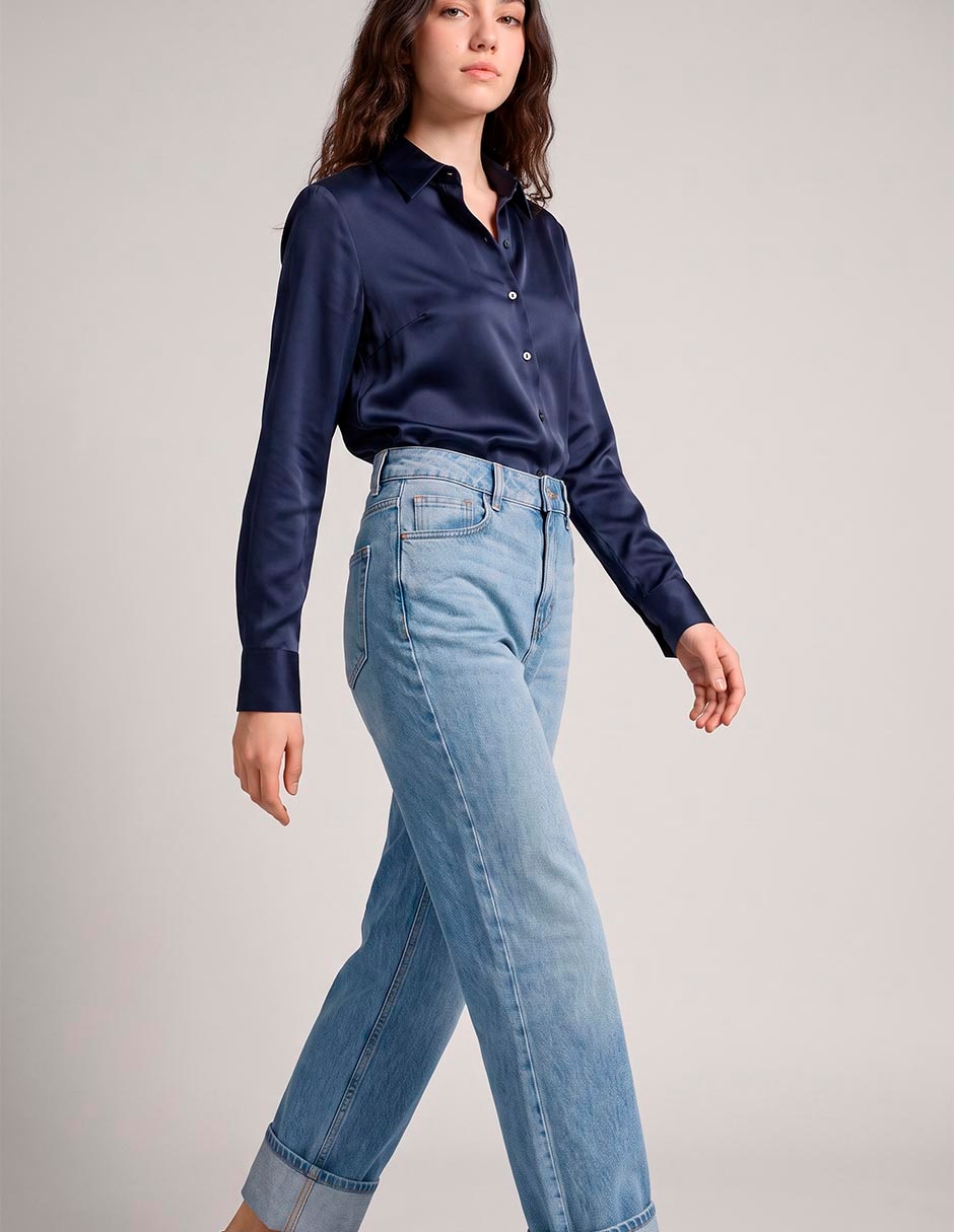 Jeans straight corte cintura para mujer 3